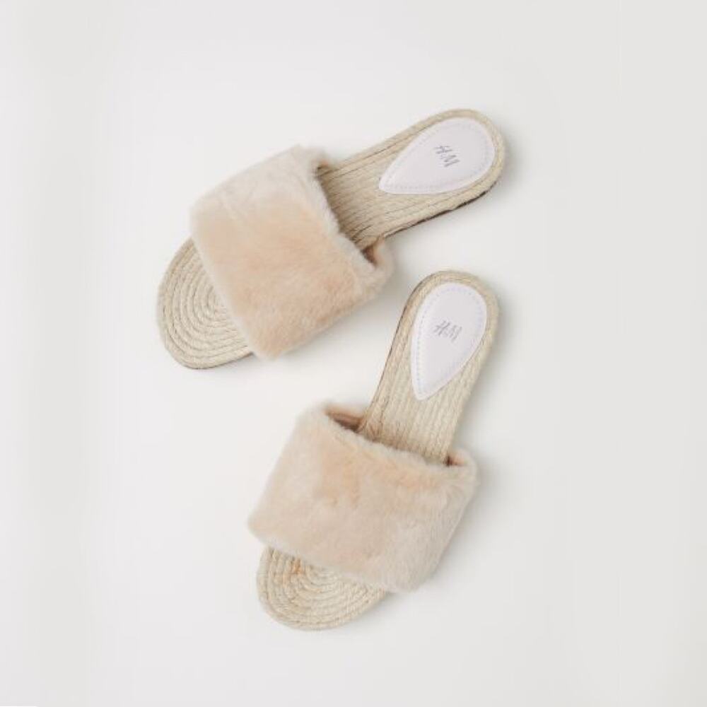 H&M Faux Fur Tweed Slides Size 8 EU39